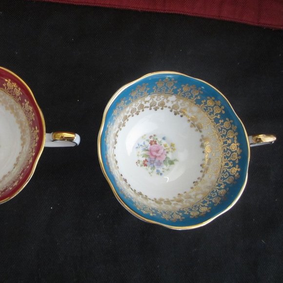 Two Vintage English Bone China Tea Cups & Saucers